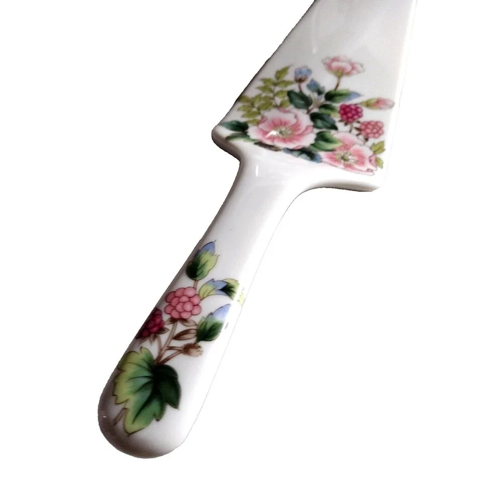 Andrea by Sadek White Floral Print Porcelain Pie Cake Server Vintage Japan 10 in